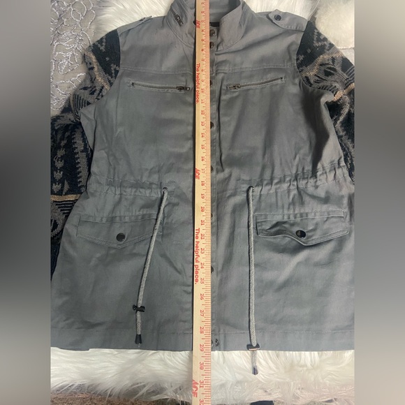 CoffeeShop Olive Green Utility Jacket with Knit Sleeves - Picture 10 of 16